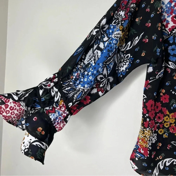 Laundry by Shelli Segal Floral Neck Tie Button Down Bell  Flowy Sleeve sz 2 - Picture 7 of 7